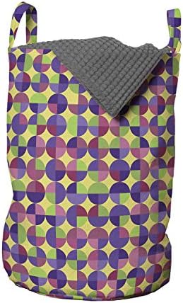 Геометрична чанта за дрехи Ambesonne, Модел под формата на кръгове с Разноцветни Сферическими мотиви Кръгла форма, Кошница за дрехи с дръжки, закрывающаяся на шнур, за п