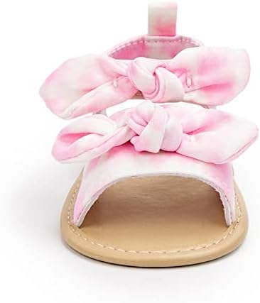 Обувки с отворени пръсти и лък за новородени момичета, обувки за първите разходки, Летни Сандали на равна подметка За деца, Чехли за малки момчета (Розово, 6 месеца)