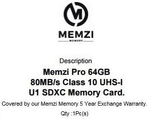 Карта памет MEMZI PRO 64GB Class 10 80 MB/SDXC за цифрови фотоапарати Fujifilm FinePix F1000EXR, F900EXR, F850EXR,