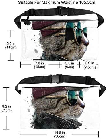 Поясная чанта Cool Cat Animal Waist хюмнетка-Пътна чанта, Поясная чанта за жени и Мъже, Скъпа Поясная чанта за туризъм, къмпинг, бягане с 4 джоба, удължаване на колан, удобна пе