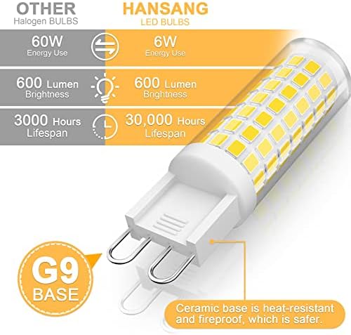 hansang 10 X led крушки G9 4000K Естествена дневна светлина 6 W (еквивалент, халогенни 60 W) Крушки за полилеи T4