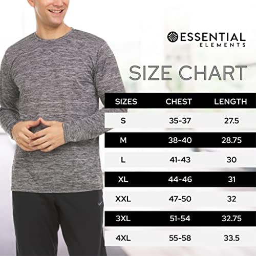 Мъжки активна тениска Essential Elements - Быстросохнущий Спортен топ за тренировки с кръгло деколте и дълъг ръкав, 5 опаковки