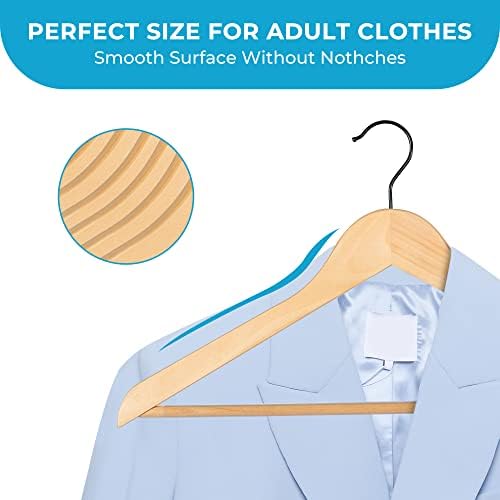 Дървени Закачалки за дрехи JS HANGER, 16 Опаковки, Висококачествени Дървени Закачалки за костюми, с неплъзгащи колан за панталон - Много гладка, без заноз, без разкрасява
