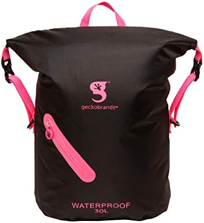 лека водоустойчива раница geckobrands обем 30 литра, Черно / Розово - Водоустойчива раница за туризъм и белите дробове водни развлечения