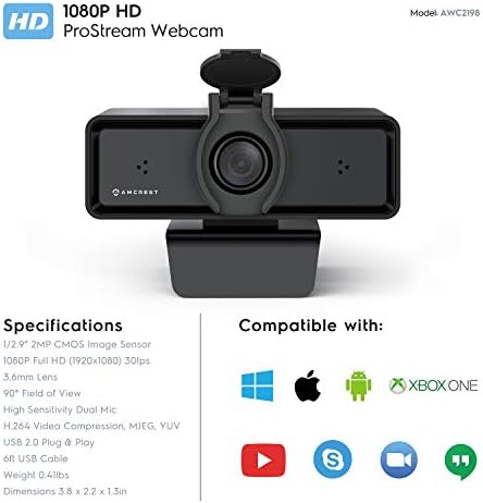 Уеб камера Amcrest 1080P с микрофон за работния плот (бизнес клас с два микрофона) Уеб камера Компютърна Камера