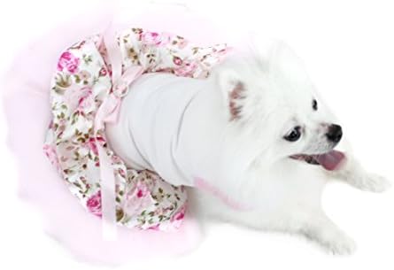 Облекло за кутрета Petitebella, Рокля за кучета, Бял Топ, Светло Розово Пакетче с Цветя Розочкой, Дрехи за животни