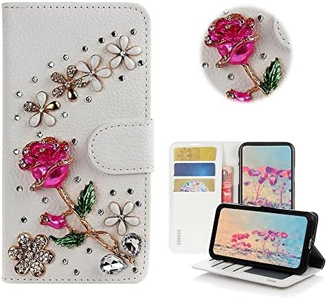 Чанта-портфейл STENES Bling за телефон, съвместим с калъф Google Pixel 7 - Стилен - 3D Ръчно изработени с рози, Цветя Дизайн, Кожен калъф-поставка за дамска магнитна основа - Черве?