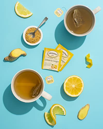 Билков чай Twinings с Лимон и джинджифил, 100 Чаени Пакетчета В опаковка продукти, Пикантен Лимон, Пикантен джинджифил,