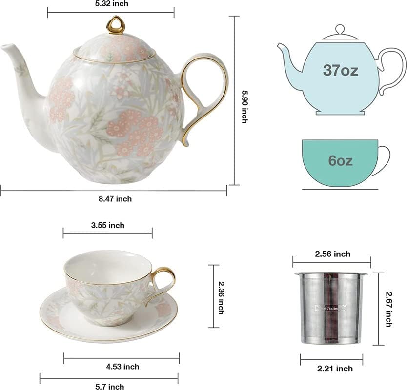 Порцелан Чай Taimei Teatime, Европейският чайник, Състоящ се от 1 Чайника с приготвяне на чай (37 грама), 4 Чаени