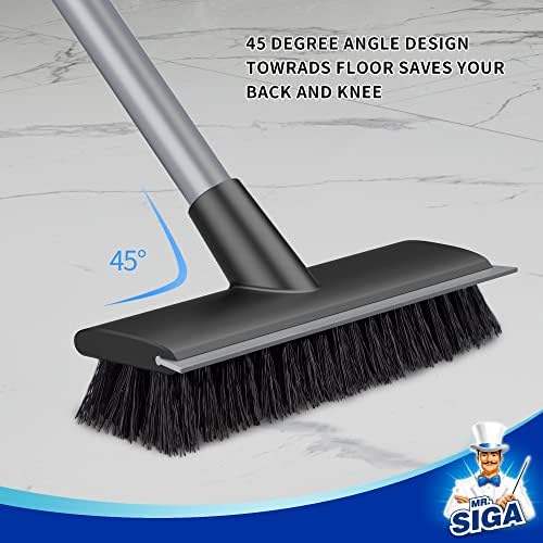 Четка за миене на подове MR.SIGA с дълга дръжка, 2 в 1, Четка за миене на подове и Ракел за почистване на Баня,