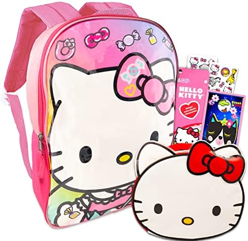 Раница Hello Kitty с кутия за обяд - Комплект с 15-инчов раница Hello Kitty, пакет за обяд, Стикери и много Други | Училищен раница Hello Kitty