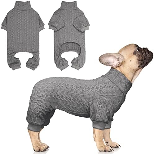 Пуловер за кучета, Поло, Вязаная Дрехи за Кучета, Обикновен Пуловер за Кученца, Топъл Пуловер за кучета, Пуловери за Малки Кучета (Сиво и S)