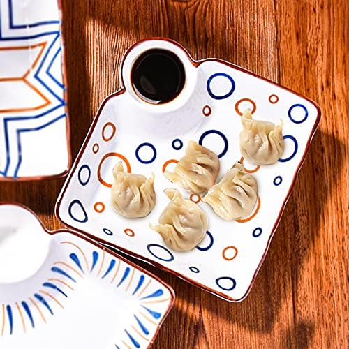 Японски чинии за суши от 2 теми, квадратни керамични плочи за суши 7 инча с чинии за потапяне, Подглазурные обслужването