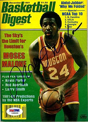 Мозес Малоун ПОДПИСА Баскетболен колекция на Рокетс 1981 г. БЕЗ ЕТИКЕТ PSA/DNA С АВТОГРАФ - Баскетболни топки с