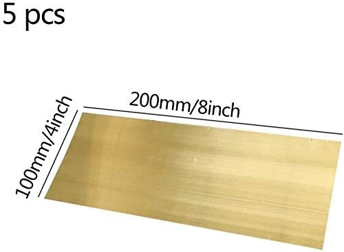 Месинг лист HUILUN Месинг лист, Без полиране (фрезоване), полу-твърди 100 мм x 200 мм / 4x8 см, дебелина: 3 мм / 0,11 инча, месингови плочи 5 бр.