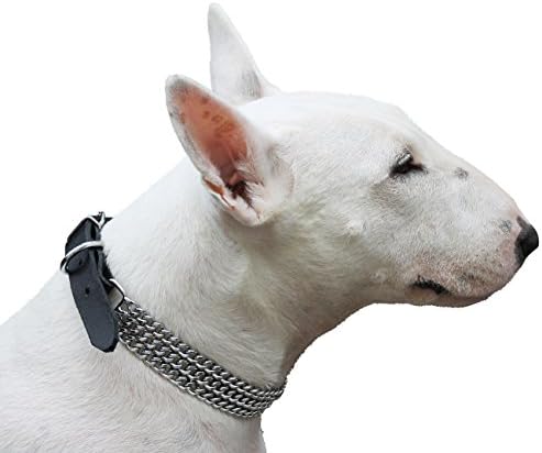 Нашийник за кучета Dogs My Love с Троен метален веригата ширина 1 сантиметър с джапанки от естествена кожа (20 -22,5)