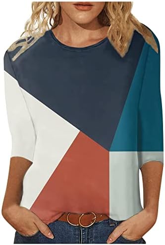 Дамски Пролетно-Лятна Тениска с дълъг ръкав и кръгло деколте и ръкав Три Четвърти, Блуза, С Геометричен Цветен Блокирующим