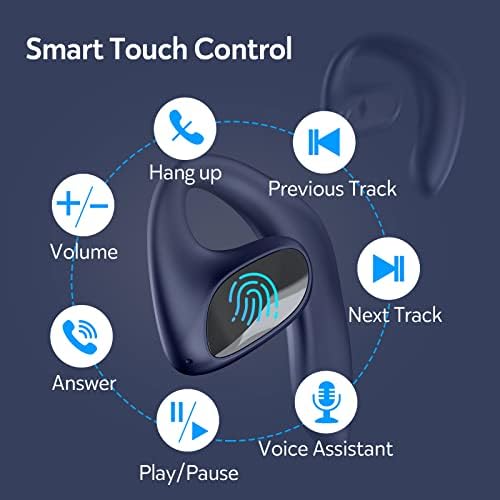 Слушалки CioDat с отворени уши Безжични Bluetooth слушалки 5.1 с отворени уши с led дисплей за хранене, 30 часа