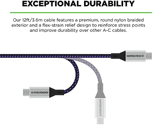 Сверхпрочный кабел KontrolFreek от USB Type-А до USB Type-C с дължина 12 метра (3,6 м), един кабел за зарядно устройство