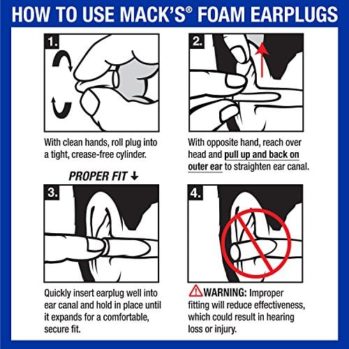 Тапи за уши от сверхмягкой пяна Mack's, 3 двойки, максимално ниво на шум 33 db, Удобни тапи за уши за сън, Хъркане,