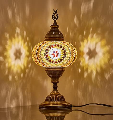 Настолна Нощна Лампа DEMMEX с Турска Мароканска Мозайка, Настолна Лампа с Цветна Стъклена Мозайка и Ръчно изработени