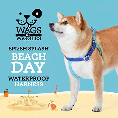 Водоустойчив шлейка от PVC Wags & Wiggles Tricolor - Средно | Тъмно-синя и жълта Водоустойчив шлейка от PVC за кучета | идеален за лятна игра с кучета в басейна или в езерото – Стил