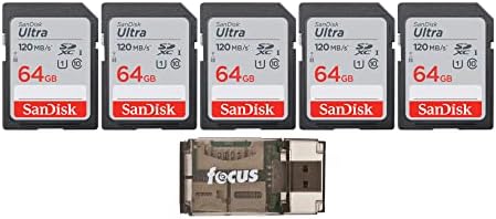 Карта памет 64GB SanDisk 120MB/S Ultra UHS-I SDXC (5 бр) с комплект високоскоростни картридеров Focus All-in-One (от 6 теми)