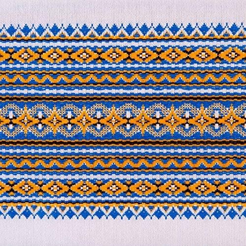Декоративна тъкан с украинския украшение, покривки за маси, Сватбена етническа Бял със синьо-жълто 150x150 см /59