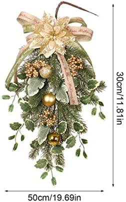 Коледен венец TJLSS, Предварително текущ Изкуствена Коледна Каплевидный Златна Коледа цвете, Обърната Елха с плодове