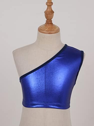 Jugaoge / Детски Блестящи Спортни Блузи с метален модел За момичета, съкратен Блузи с едно рамо, Без Ръкави, Спортна