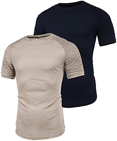 COOFANDY Мъжки 2 Опаковки Приталенных Тениски С Гънки На Ръкавите, Риза За Тренировка на мускулите, по-дълги Тениска