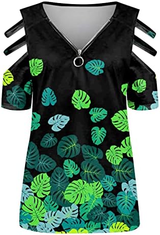 Дамски Ежедневни Блузи на Райета с открити Рамене и Принтом в Ретро стил Туника С Къс Ръкав и Цип, елегантно облечен