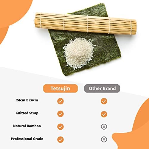 Tetsujin Бамбук подложка за суши - реклама за суши 9,5 X 9,5 - Бамбук Подложка за листове суши готвач- Валяк за