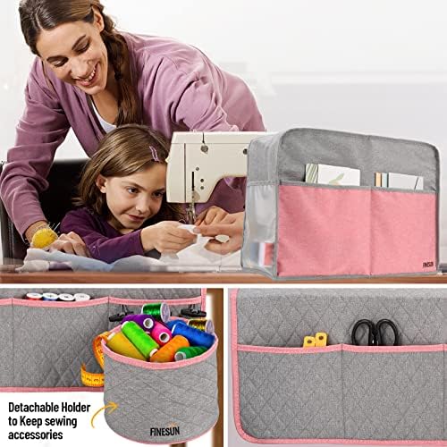 Калъф за шевни машини FINESUN 3 в 1, сиво и розово - Сгъваема Луксозна чанта за носене на шевни машини Brother,