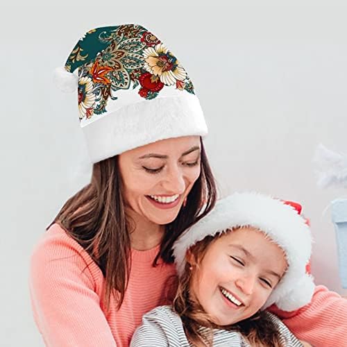 Коледна шапка с пейсли и цветя, шапка на Дядо Коледа за възрастни унисекс, комфортна класическа коледна шапка за