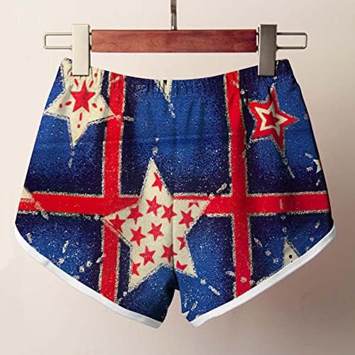 Дамски къси панталони RbCulf на Деня на Независимостта с Принтом Звезди и ивици, Ежедневни Къси Панталони с Еластичен