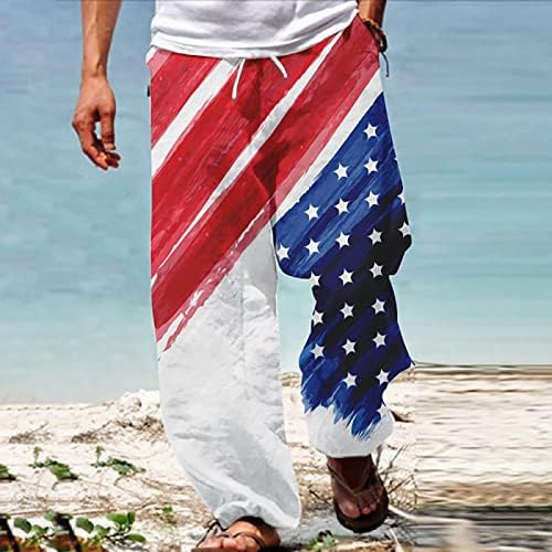 MIASHUI Спортни Панталони за Мъже, Патриотични Панталони с Флага на сащ за мъже, 4 юли, Зреещи в стил Хипи, Провиснал