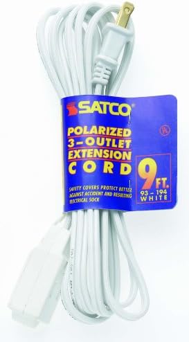 Satco Products 93/192 16/2 безшевни тръби Поляризирана Удължител с 3 Розетки Бяло на цвят, 6 Фута