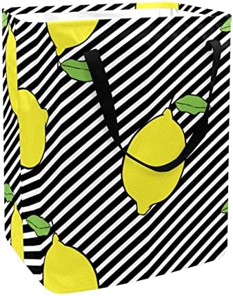 Сгъваема Кошница за дрехи с Принтом под формата на Лимон Черни Линии, 60Л Водоустойчив Кошници за Бельо, Кошница