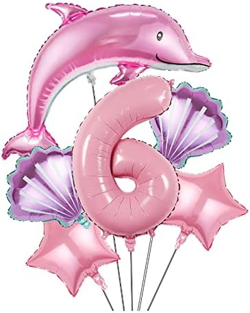 6 Бр. Комплект балони с Делфини 6-аз съм Момиче На рождения Ден на Розов Детски Рожден Ден на Момиче За рождения