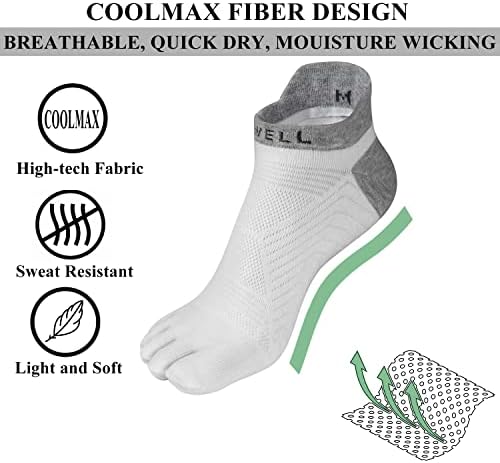Чорапи VWELL за мъже и жени, Чорапи с пет чорапи Coolmax за бързо отвеждане на влагата, 3 чифта чорапи за щиколотках