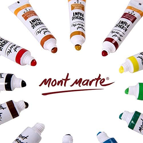 Комплект акрилни бои Mont Marte 24 цвята по 12 мл, идеален за платно, дърво, плат, кожа, картон, хартия, МДФ и diy (24 Ярки цвята по 12 мл, 1 опаковка)