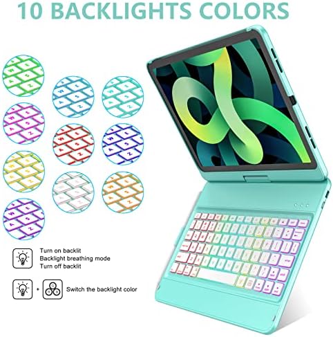 Калъф-клавиатура за iPad Pro 2022 11 см (4-то поколение), Калъф за iPad Air 5-4-то поколение с клавиатура, 10-цветна