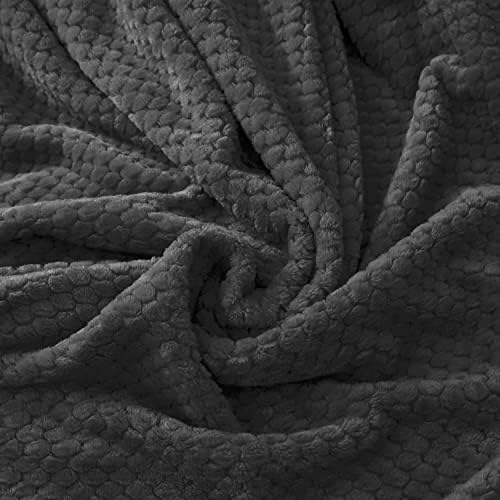 CozyLepe Вафельное Текстурированное Флисовое Покривка за дивана Тъмно Сив цвят - Леки и Пухкави Плюшени Уютни и