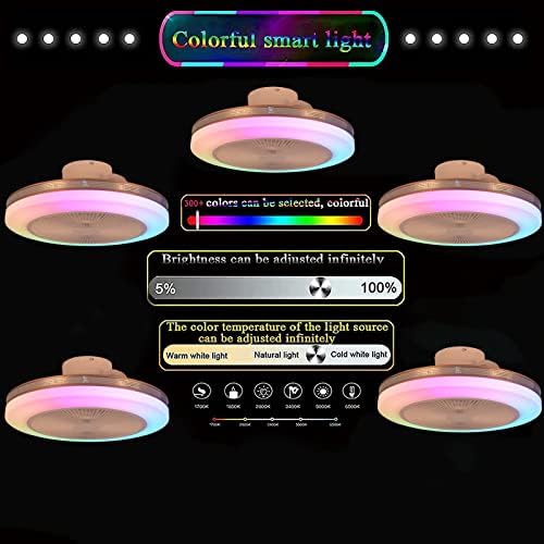 Полилеи CUTYZ,вентилатор на Тавана с Регулируема яркост на Цвета RGB Подсветка, Промяна Безшумен Тавана лампа с