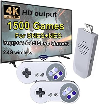 Подарък безжична игрова конзола TOBAYA в Ретро стил, конзола Plug and Play HD за игри с 1500 игри за безжичен контролер SNES 16 Бита Коледен GIF (Цвят: SF900 1500 игри, размер: 1)