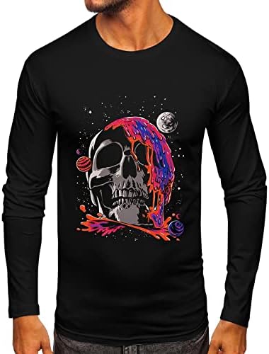 XXBR Мъжки ризи с дълъг ръкав, есенна приталенная тениска с принтом Космически Черепа Galaxy, Върхове с кръгло деколте,