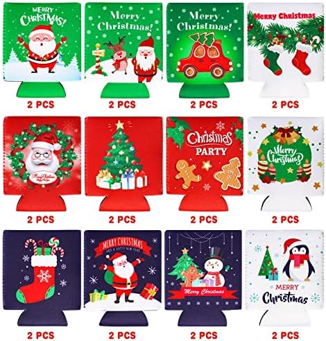 24 Опаковане на Коледни Неопреновых ръкави-охладител за Консерви, за Многократна употреба Термоохладители, Празнични