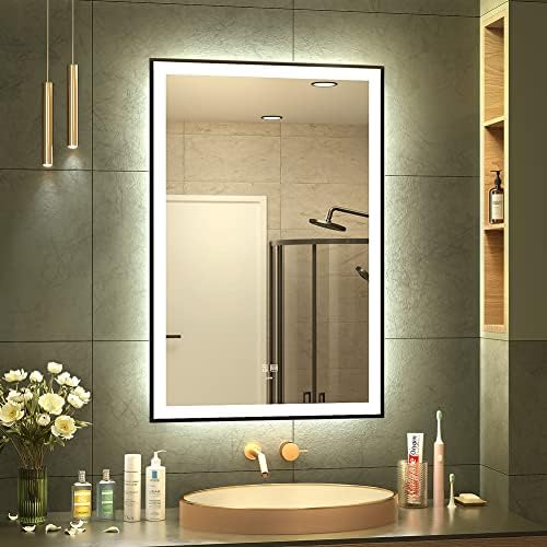 Led Огледало за баня KWW 24 x 36, Лесен за Инсталиране Тоалетен Огледало в рамка, на Регулируемата Цветова температура, фарове за мъгла с регулируема яркост, Хоризонтално