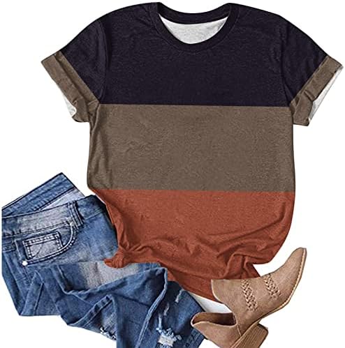 Женска Тениска с къс ръкав, Модни Тениски в района на цветен Блок с кръгло деколте, плътно Прилепнали Тениски, Лятна